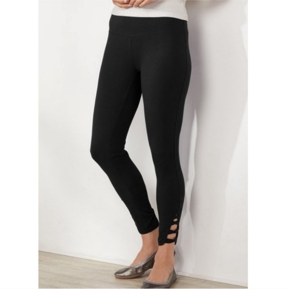 Soft Surroundings Black Slimsations Lattice Twist Ankle Pull-On Casual Leggings